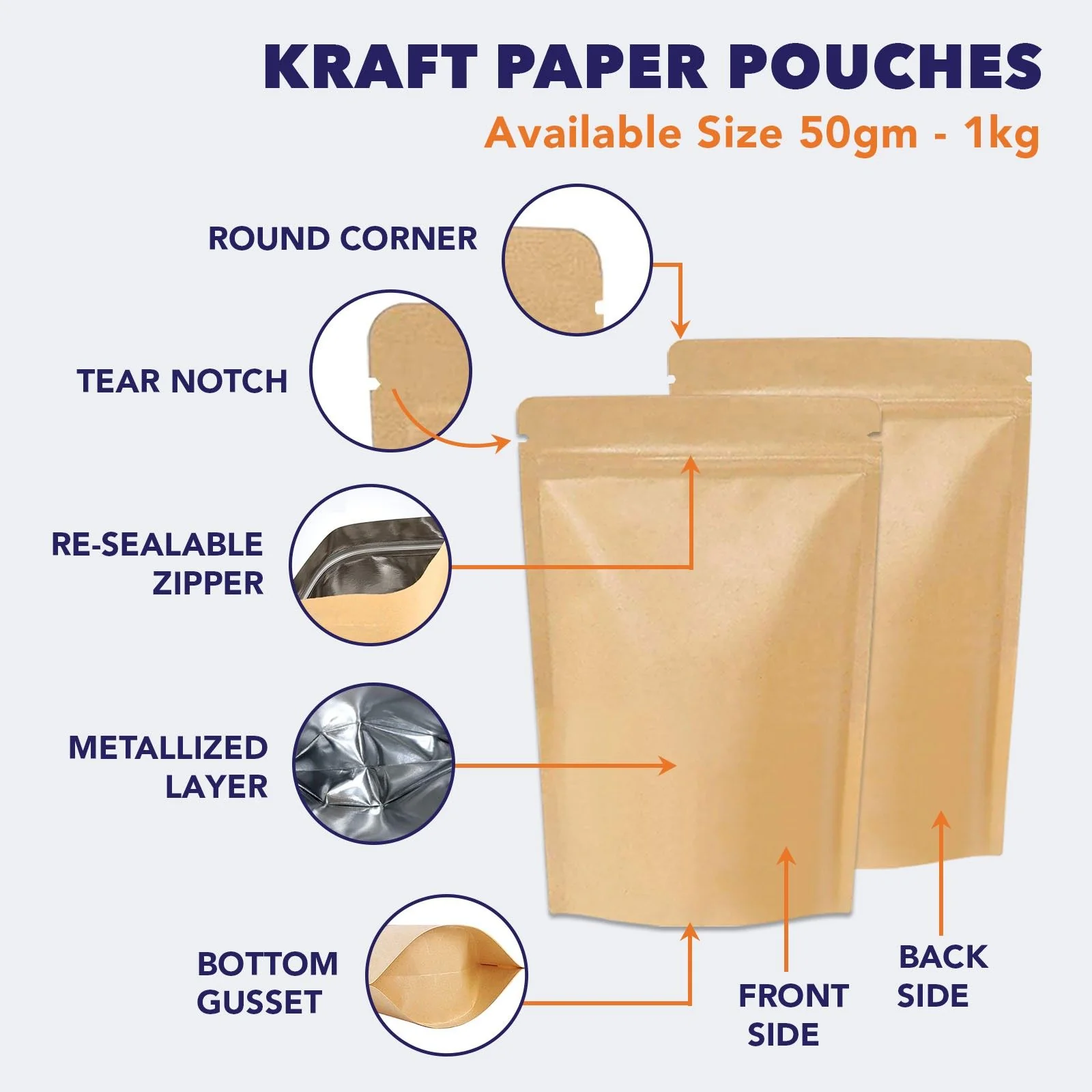 Both Side Kraft Paper Stand Up Zipper Pouch - Image 12