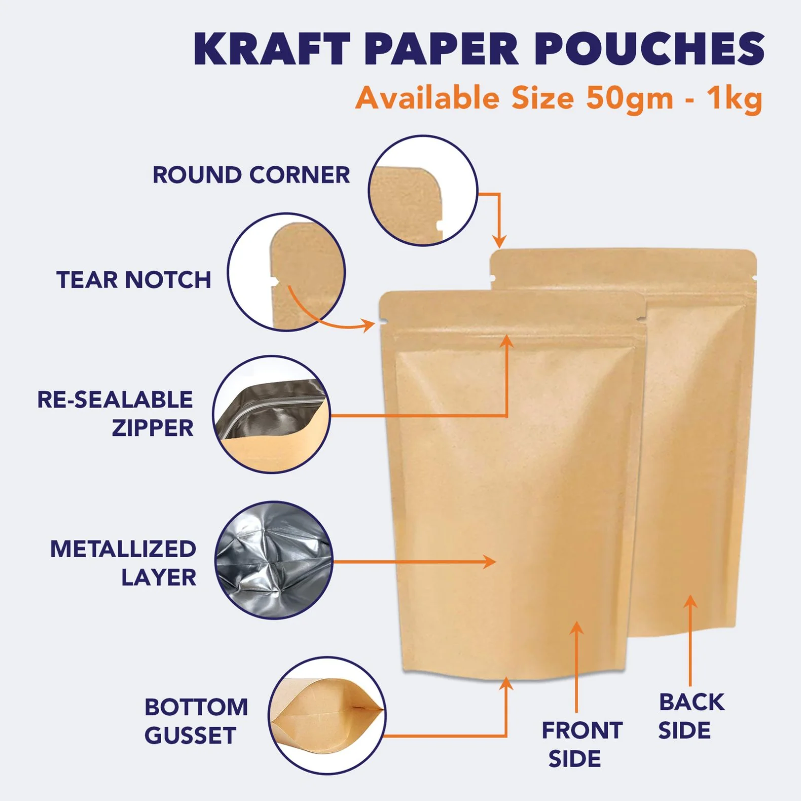 Both Side Kraft Paper Stand Up Zipper Pouch - Image 4