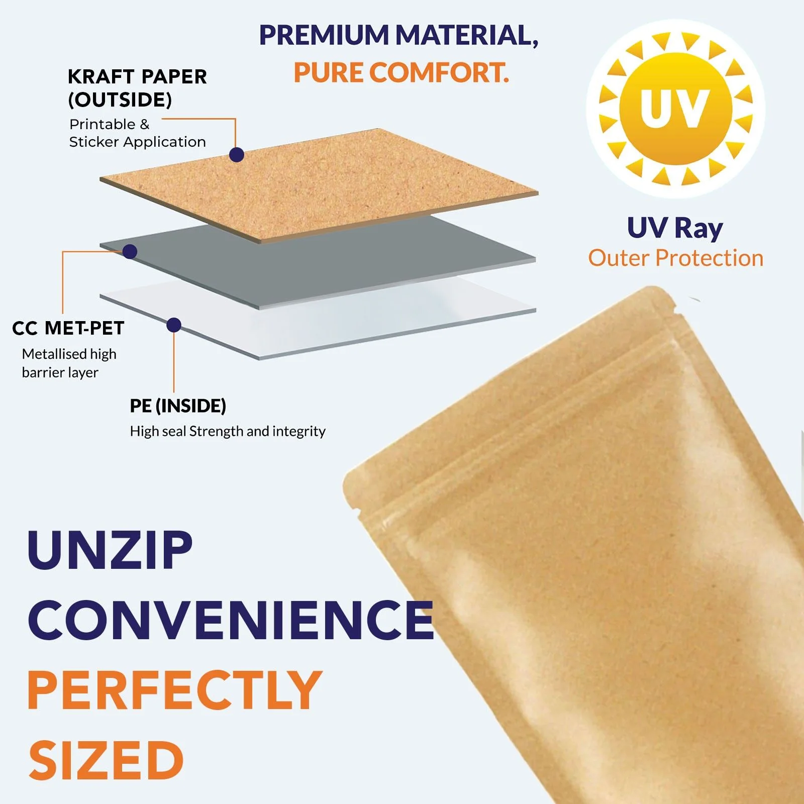 Both Side Kraft Paper Stand Up Zipper Pouch - Image 6