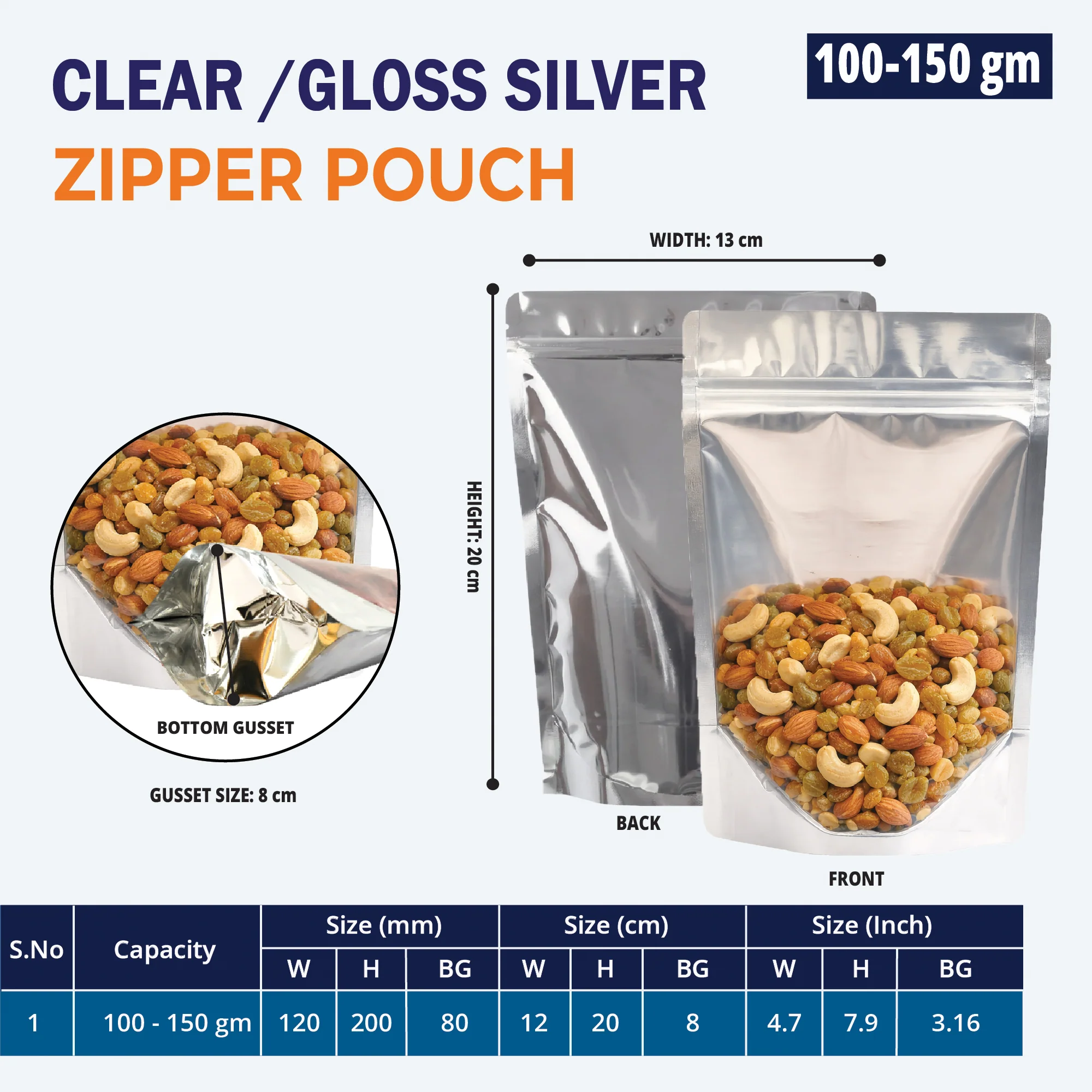 Clear /Gloss Silver Stand Up Zipper Pouch - Image 19