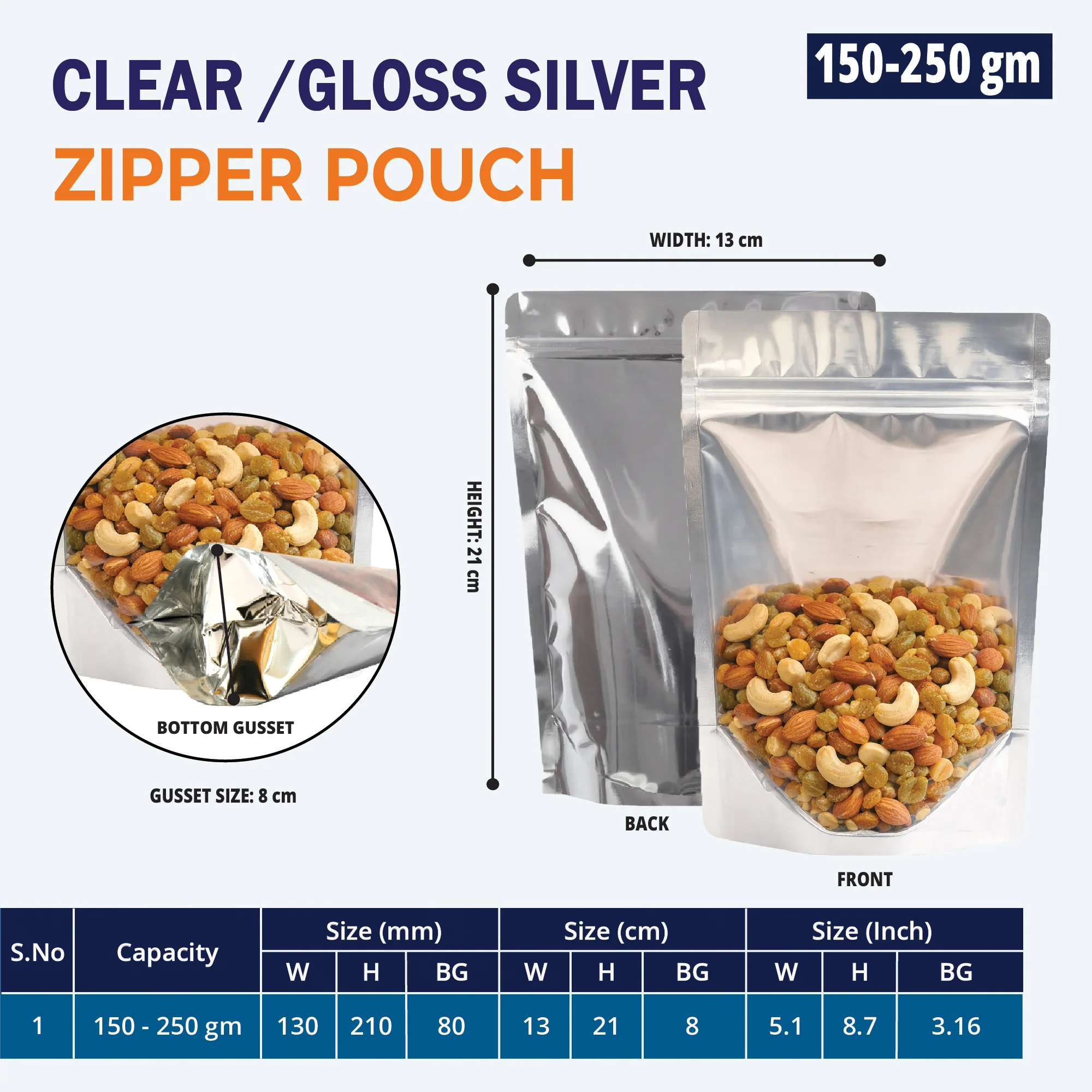 Clear /Gloss Silver Stand Up Zipper Pouch - Image 27