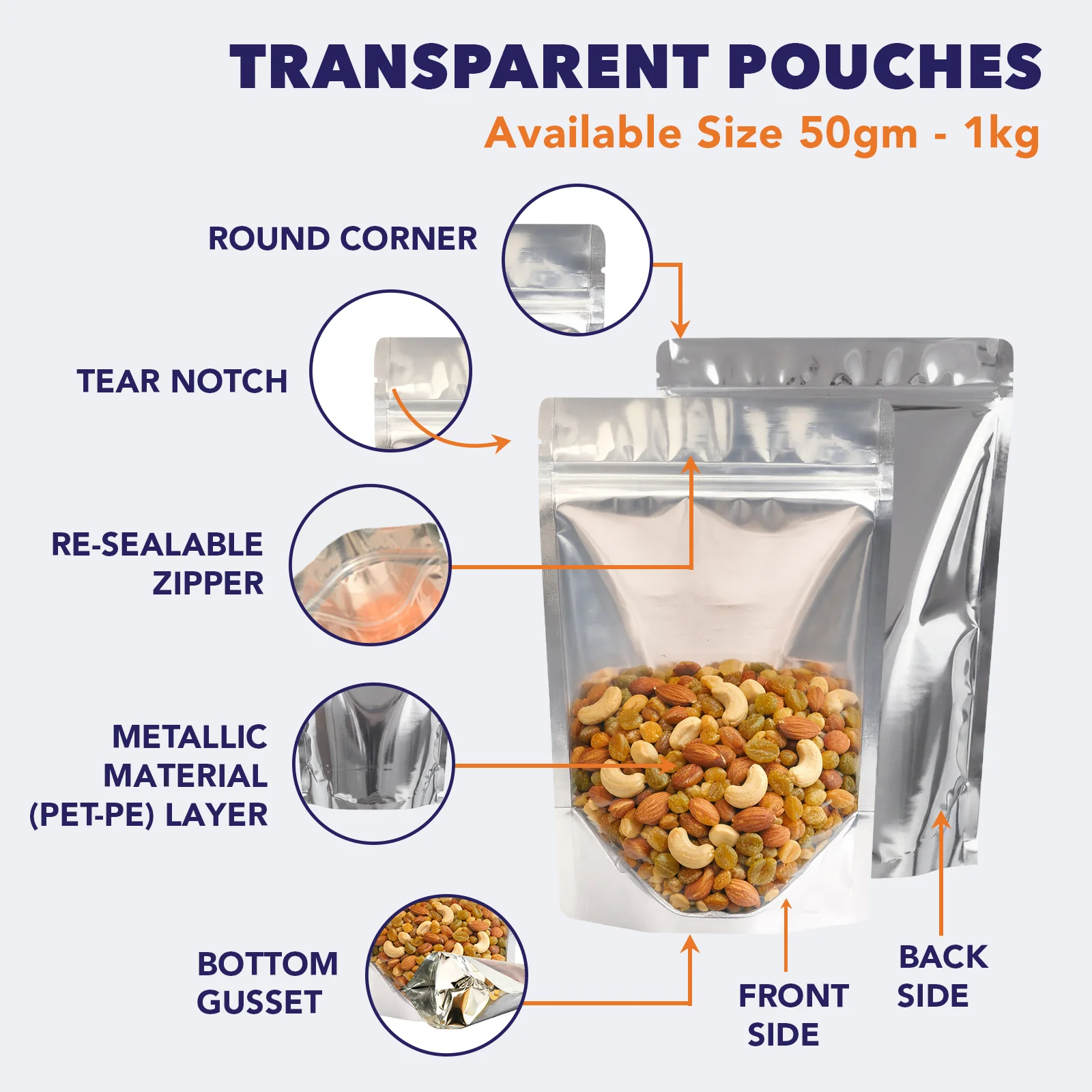 Clear /Gloss Silver Stand Up Zipper Pouch - Image 36