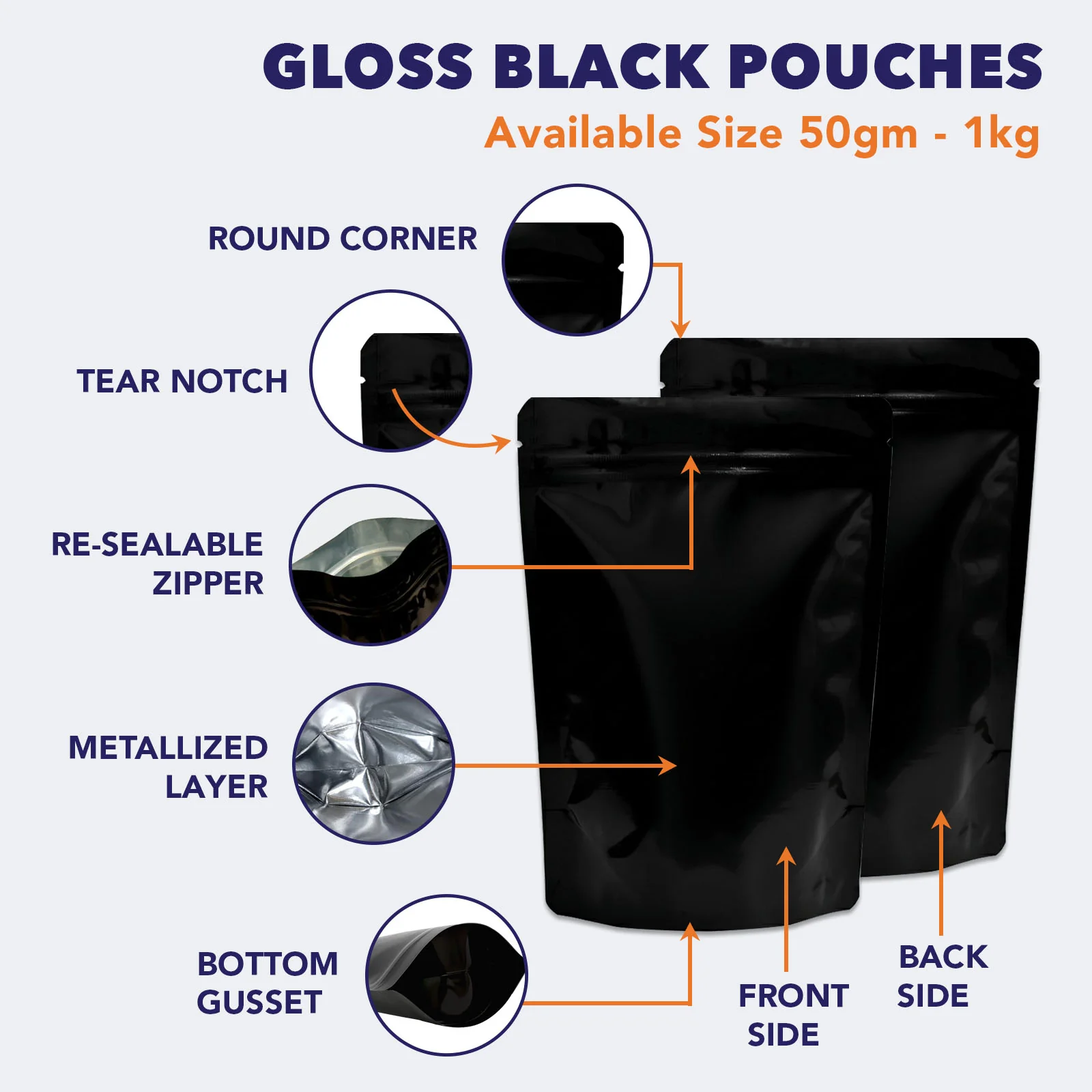 Both Side Gloss Black Stand Up Zipper Pouch - Image 12