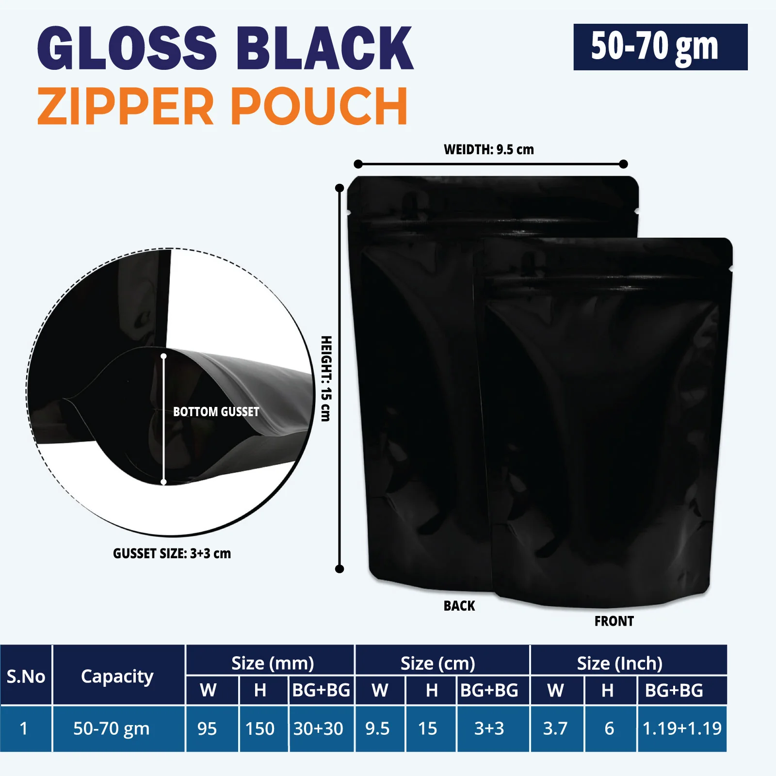 Both Side Gloss Black Stand Up Zipper Pouch - Image 3