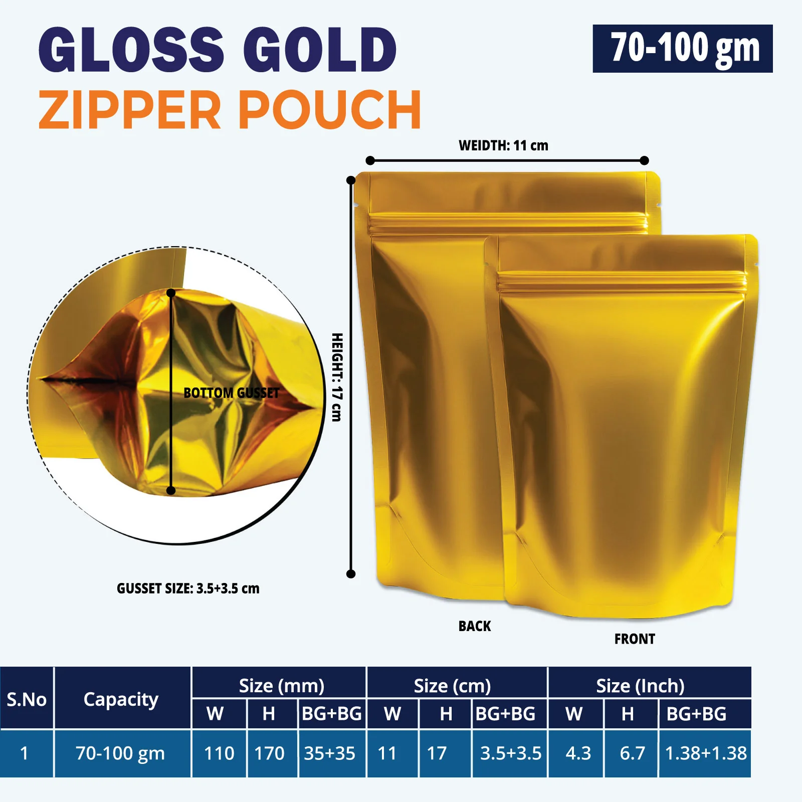 Both Side Gloss Gold Stand Up Zipper Pouch - Image 11