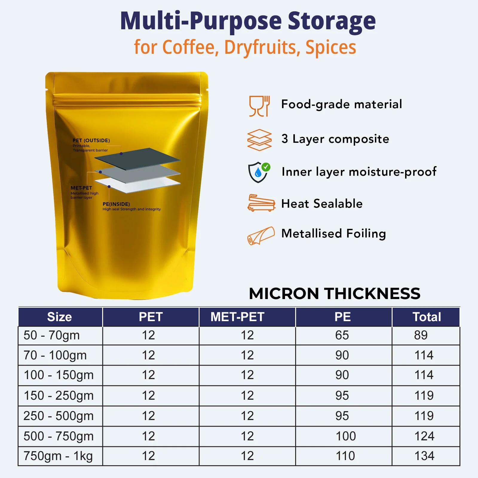 Both Side Gloss Gold Stand Up Zipper Pouch - Image 15