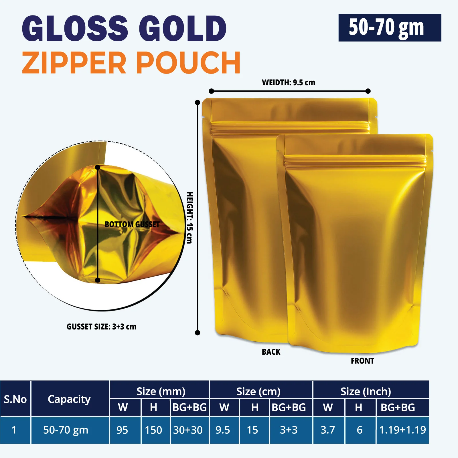 Both Side Gloss Gold Stand Up Zipper Pouch - Image 3