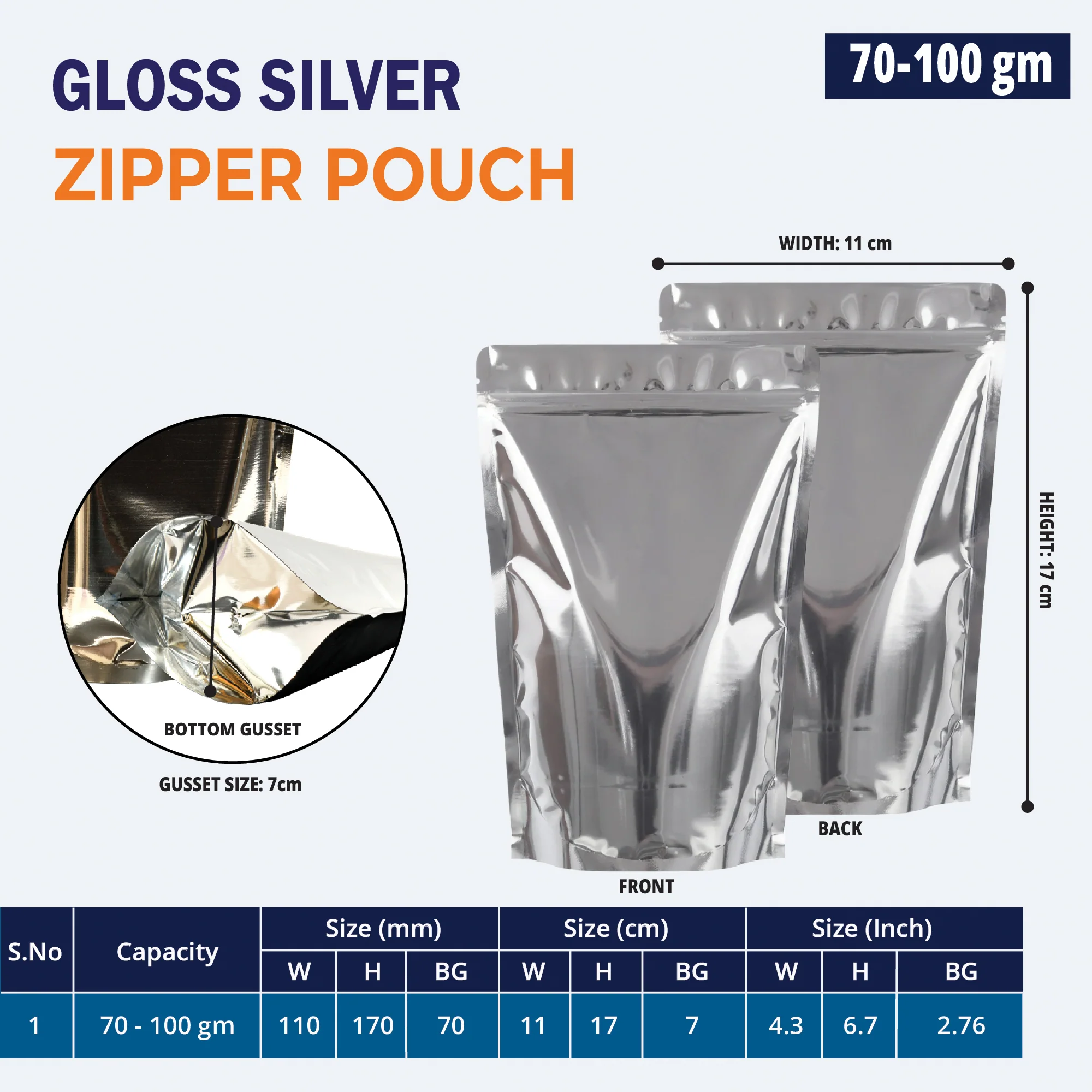 Both Side Gloss Silver Stand Up Zipper Pouch - Image 11