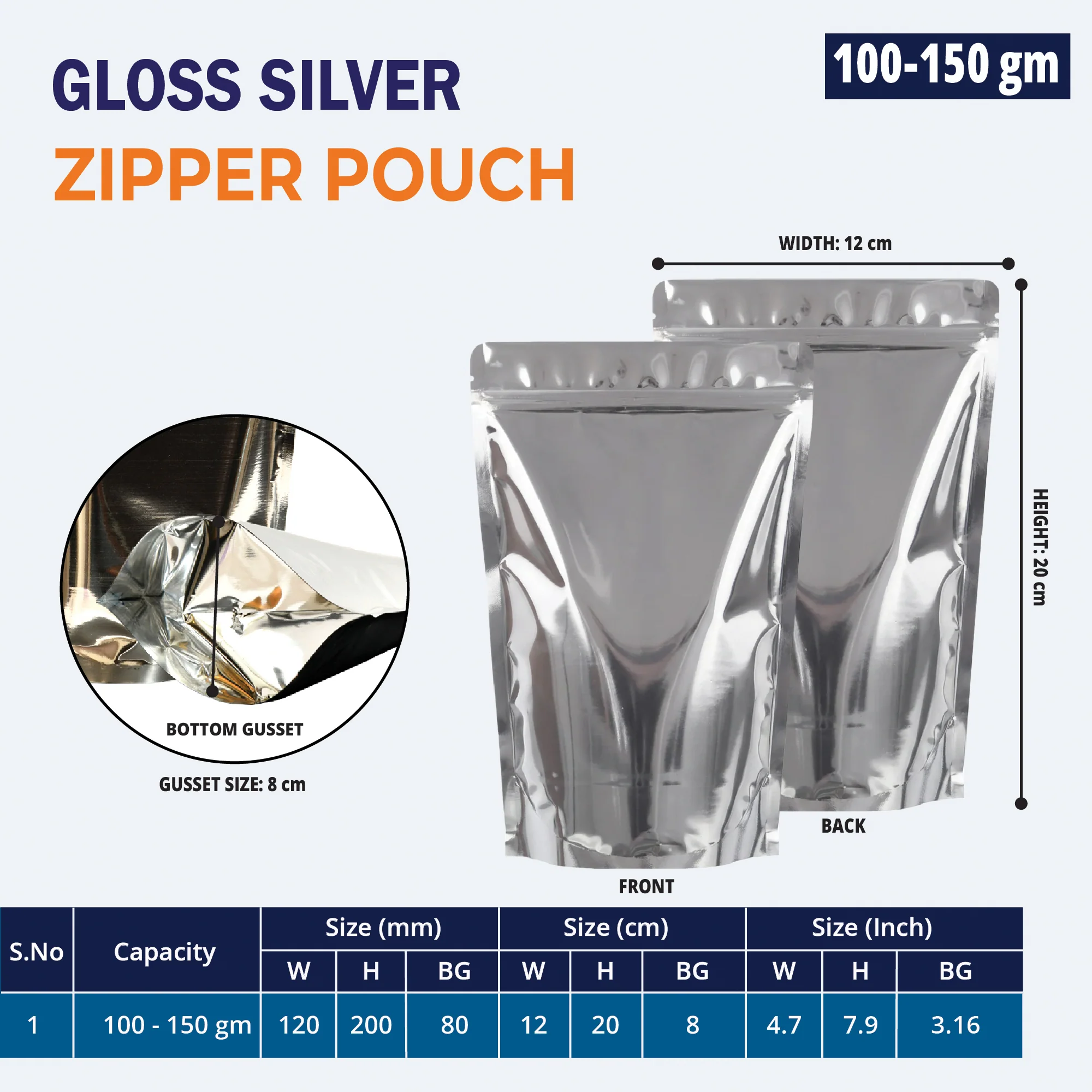 Both Side Gloss Silver Stand Up Zipper Pouch - Image 19