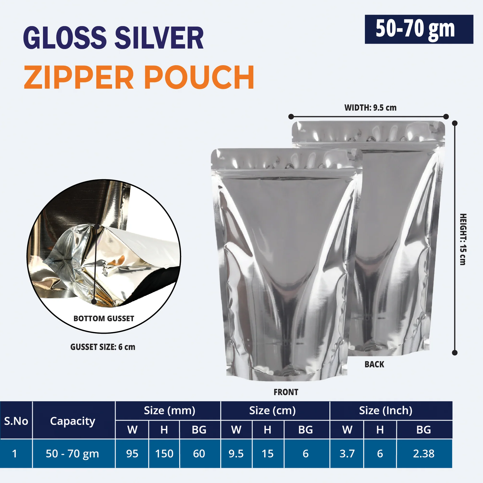 Both Side Gloss Silver Stand Up Zipper Pouch - Image 3