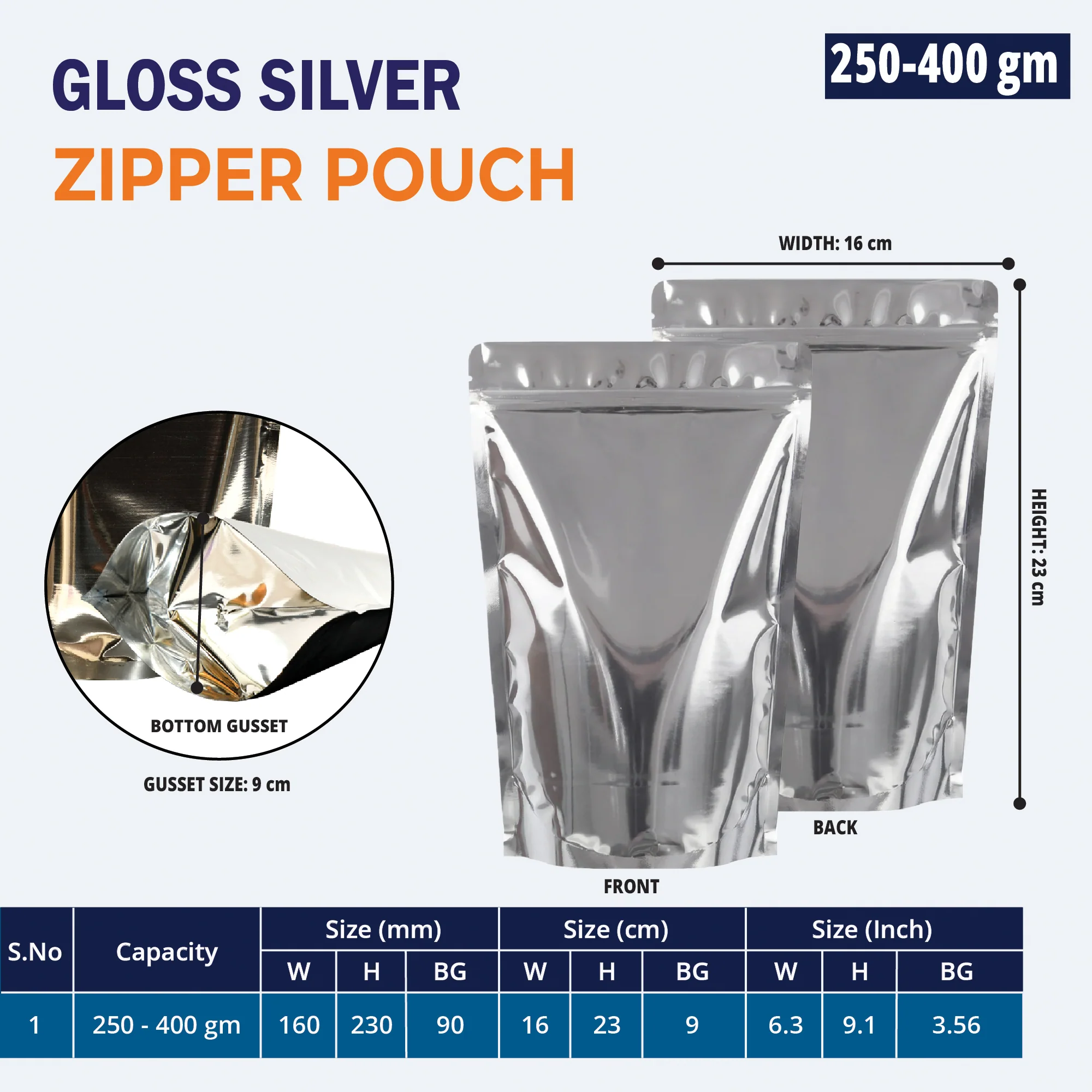 Both Side Gloss Silver Stand Up Zipper Pouch - Image 35
