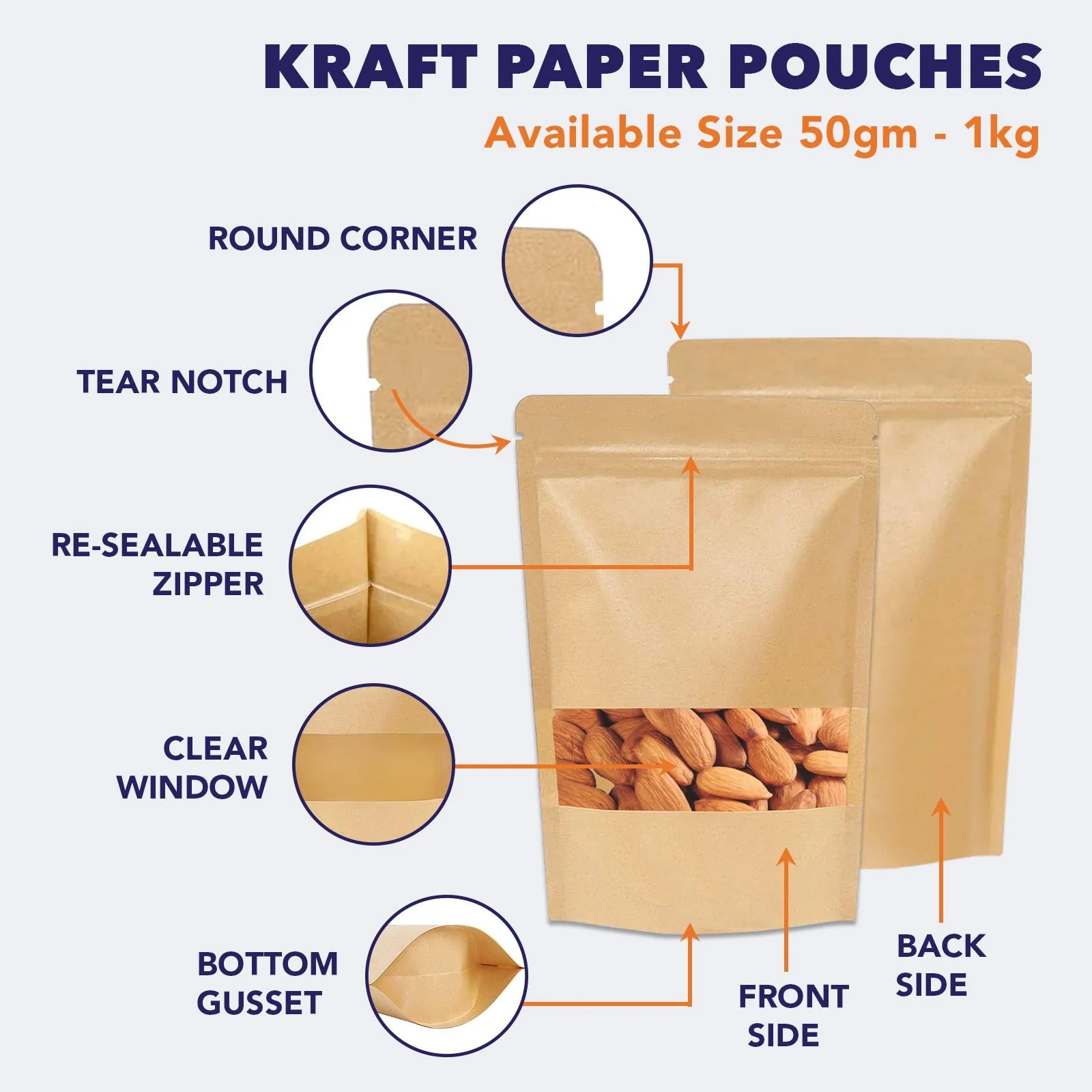 Kraft Paper Stand Up Zipper Pouch With Window - Image 11