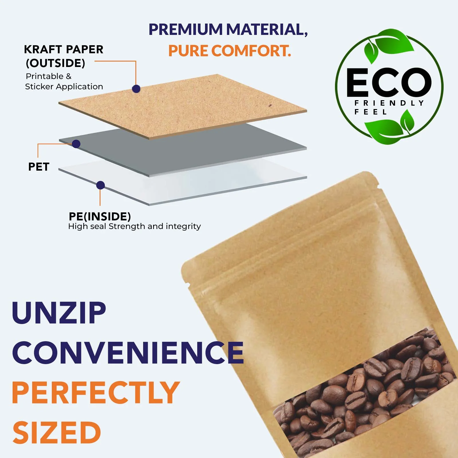 Kraft Paper Stand Up Zipper Pouch With Window - Image 34