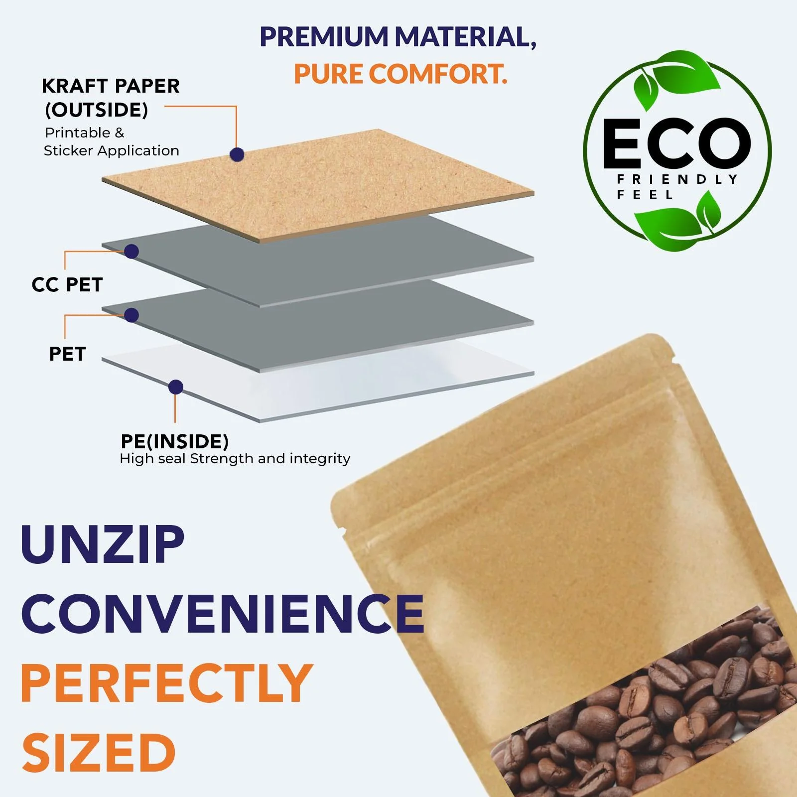 Kraft Paper Stand Up Zipper Pouch With Window - Image 6